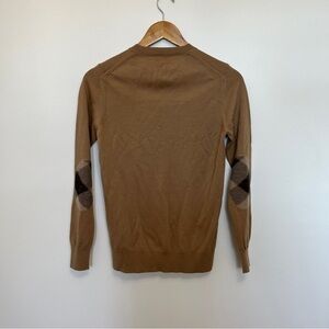 Burberry Classic Tan Nova Check Elbow Crewneck Sweater Size XS NWOT Repaired
